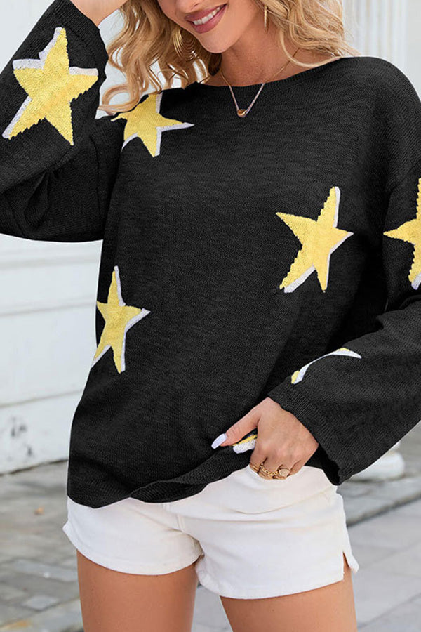 women's five-pointed star knitted long sleeve sweater