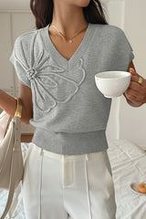 Solid Color Casual V-neck Knitted Sweater