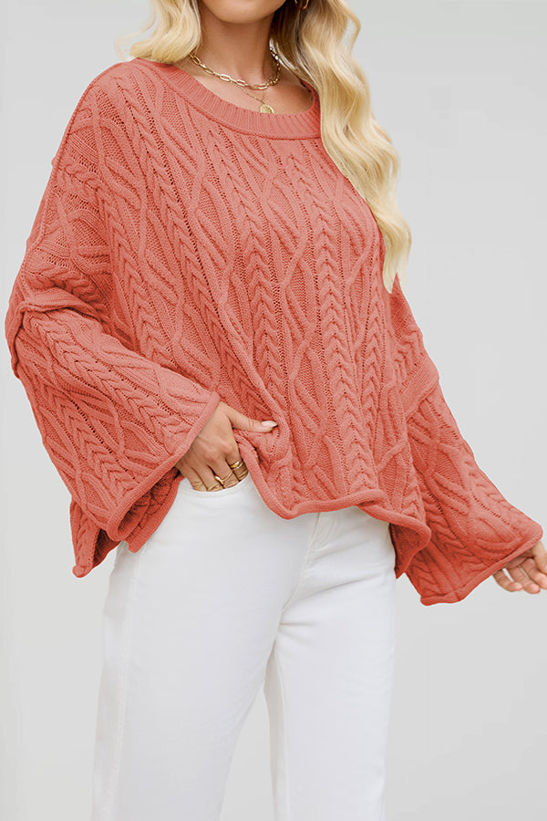 Solid Color Cable Knit Loose Long-sleeved Casual Sweater