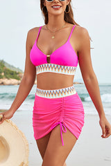 Sexy Patchwork Mesh Pleated Stretch Two-piece Bikini Swimsuit
