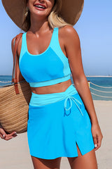 Stylish Color-blocked High-wsted Tie-up Stretch Two-piece Bikini Swimsuit