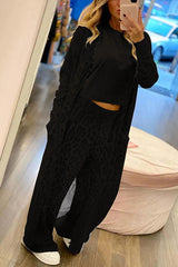 Comfort first Leopard Print Pocket Long Sleeve Cardigan Elastic Waist Pants Set