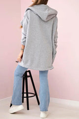 Solid Color Loose Hooded Zip-up Casual Sports Jacket