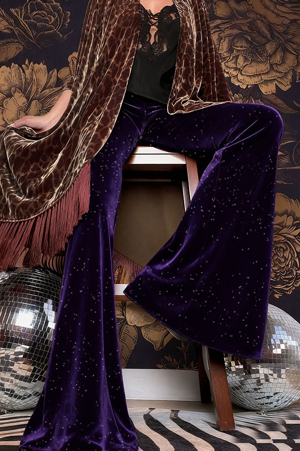 Stylish Velvet High-waisted Draped Casual Flared Pants