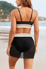 Sexy Patchwork Mesh Pleated Stretch Two-piece Bikini Swimsuit