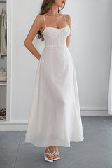 Solid Color Halter Backless Lace-up Holiday Slim Maxi Dress