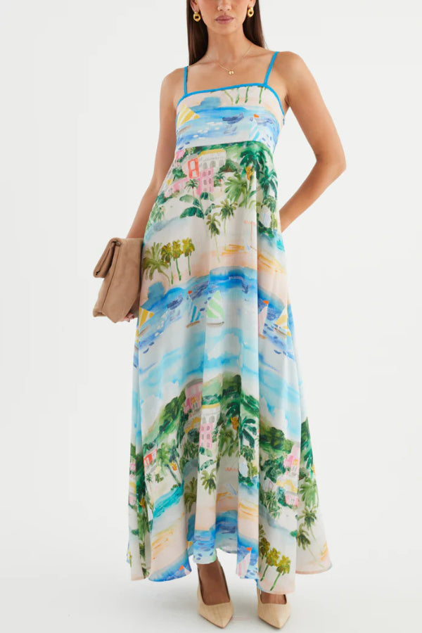 Unique Printed Loose Sleeveless Camisole Casual Vacation Maxi Dress