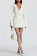 Elvira Double-breasted Long Sleeve Adjustable Back Belt Lapel Blazer Mini Dress