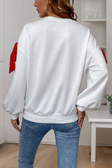 Christmas Contrast Bow Decoration Round Neck Long Sleeve Loose Sweatshirt