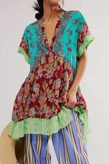 Bohemian Printed Casual Short Sleeve Ruffled Mini Dress