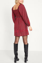 Holiday Carols Plaid Smocked Pocket Babydoll Mini Dress