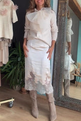 Orozco Knit Organza Bow Button-down Long Sleeve Loose Cardigan