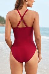 Stylish Halter Neck Patchwork Hollow Elastic One-piece Swimsuit