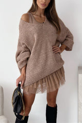 Solid Color Loose V-neck Casual Knitted Sweater