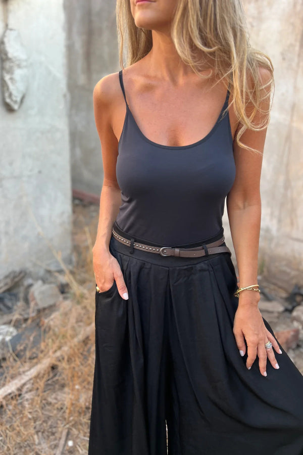 Solid Color Elastic Waist Casual Pocket Loose Wide-leg Pants