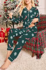 Snowflake Candy Print Casual Long-sleeved Shirt and Elastic Waist Pants Set