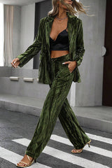 Solid Color Velvet Loose Long-sleeved Top and Elastic Waist Pocket Casual Straight-leg Pants Set