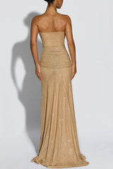 Paula Sequined Mesh and Jersey Off Shoulder Ruched Knot Drape Shawl Maxi Dress