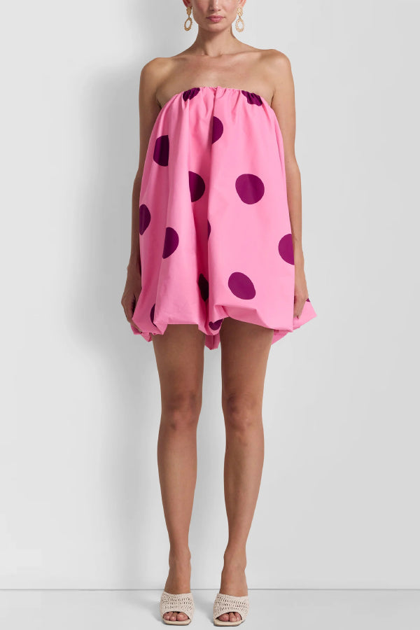 Fashionable Polka Dot Print Off-shoulder Sleeveless Loose Mini Dress