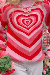 Color Block Multicolor Heart Shape Pullover Long Sleeve Sweater