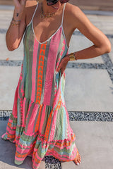 Away on Vacay Ethnic Print A-line Cami Maxi Dress