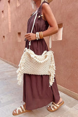 Fashion Woven Open Tassel Tote