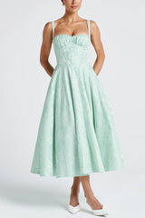 Palace Style Jacquard Fabric Backless Tie Slim Midi Dress