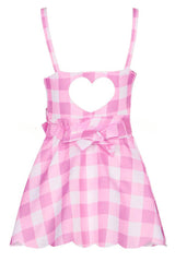 Barbie Pink Plaid Printed Bow Tie Mini Dress