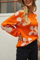Floral Print Color Block Pullover Long Sleeve Sweater