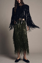 Stylish Sequined Tassel Elegant Midi Skirt