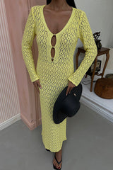 Fashion V-neck Long-sleeved Hollow Slim Maxi Dress