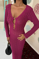 Fashion V-neck Long-sleeved Hollow Slim Maxi Dress