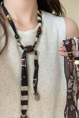 Vintage Pull-out Silk Scarf Beaded Necklace