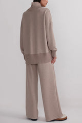 Berner High-Neck Long Sleeve Side Zipper Sweatshirt and Elastic Waist Pocketed Loose Pants Set