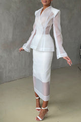 Perfectly Shaped Organza V-neck Long Sleeve Hourglass Cut Blazer
