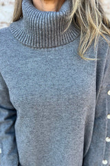 Solid Color Casual Turtleneck Button Decoration Long Sleeve Loose Knit Sweater