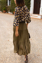 Solid Color Splicing Casual Vacation Maxi Skirt