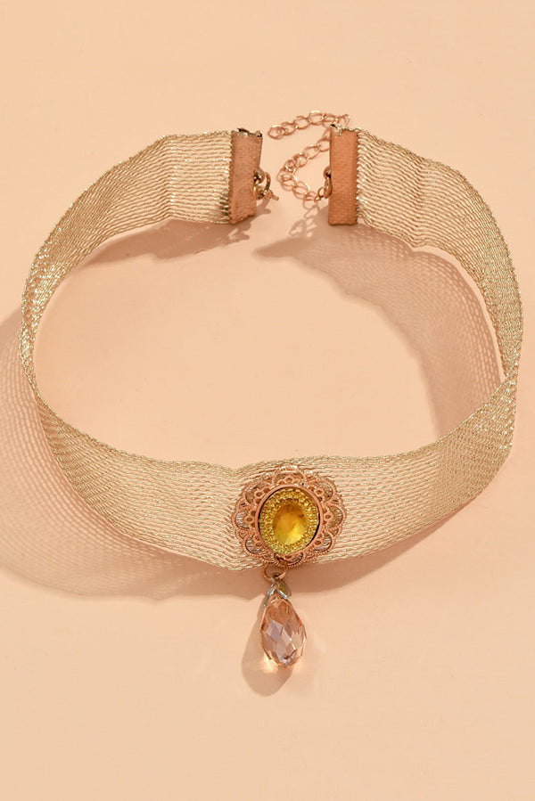 Fashionable Mesh Lace Gemstone Drop Pendant Necklace