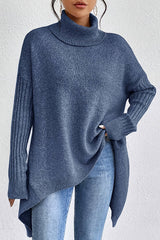 Solid Color High Collar Long Sleeve Loose Knitted Sweater