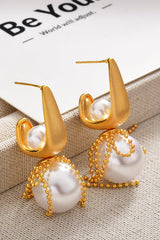 Elegant Pearl Bow Tassel Pearl Earrings