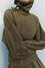 Fashionable High-neck Long-sleeved Zippered Simple Jacket