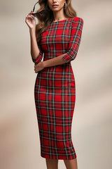 Pld Print Half Sleeves Fitted Elegant Midi Dress