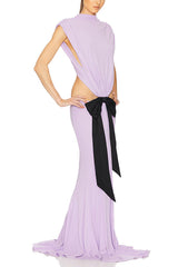 Sexy Open Back Bow Embellished Elegant Fishtail Maxi Dress