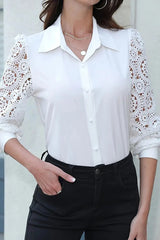 Fashionable Lace Long Sleeve Lapel Button Shirt