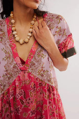 Bohemian Printed Casual Short Sleeve Ruffled Mini Dress