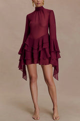 Fashionable Chiffon Long-sleeved Ruffled Slim-fit Mini Dress