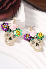 Fashion Flower Skull Diamond Earrings