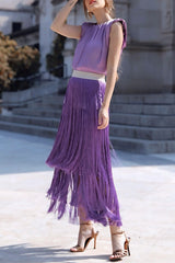 Elegant Tassel Hem Elastic Waist Casual Maxi Skirt