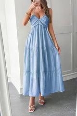 Solid Color Halterneck Tie Casual Holiday Style Maxi Dress