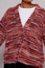 Fashionable Mixed Color Loose V-neck Casual Knit Cardigan